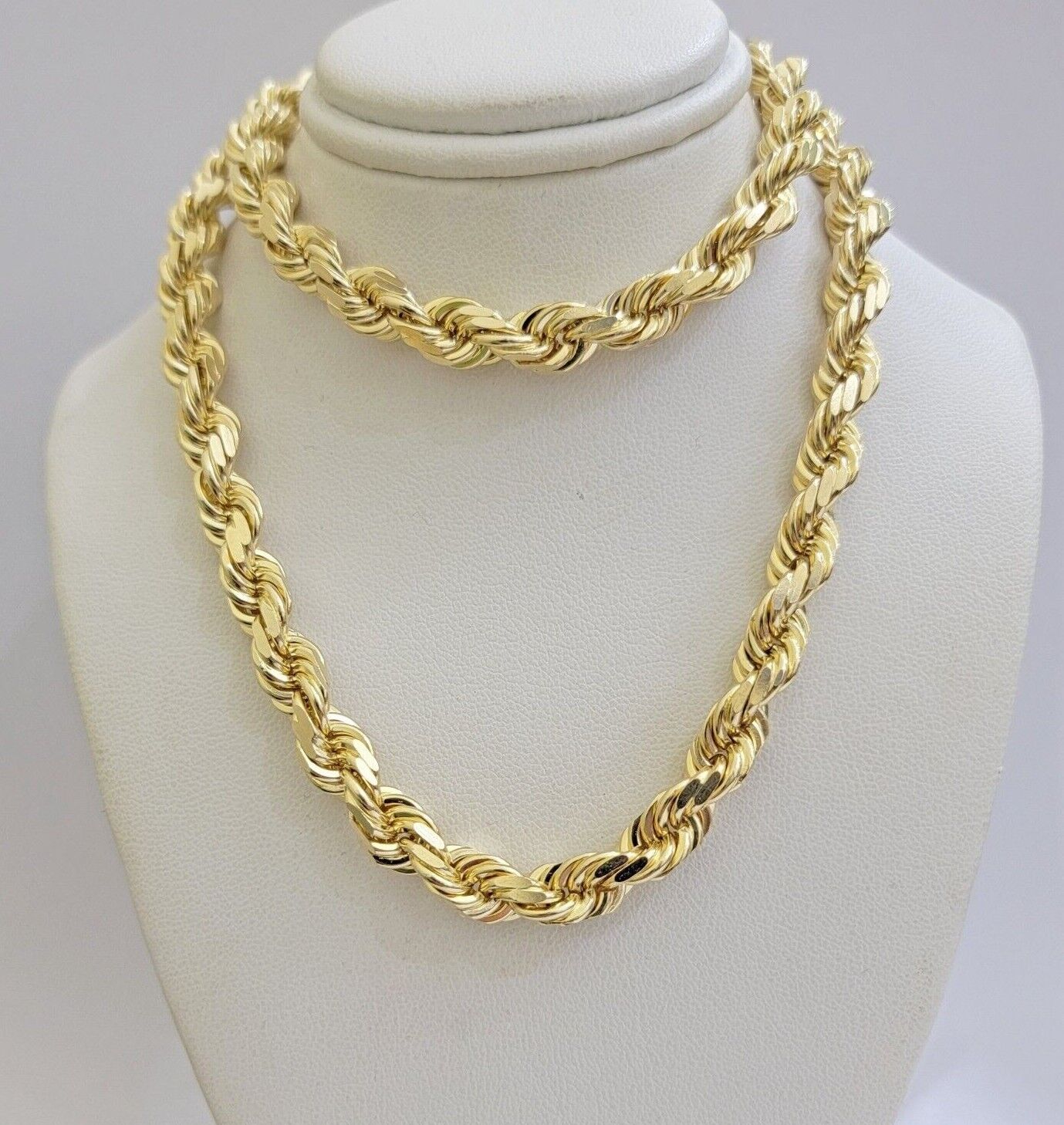 Solid 14k Gold Rope Necklace 24 Inch Chain 8mm Diamond cut Mens REAL 14KT Yellow