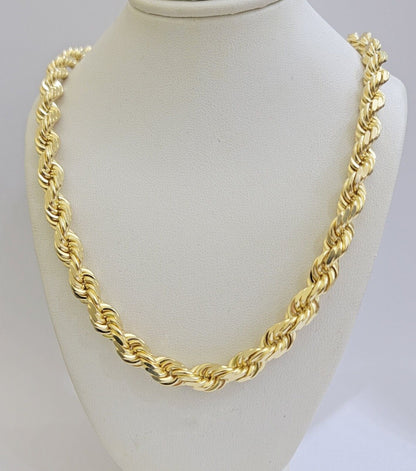 Solid 14k Gold Rope Necklace 24 Inch Chain 8mm Diamond cut Mens REAL 14KT Yellow