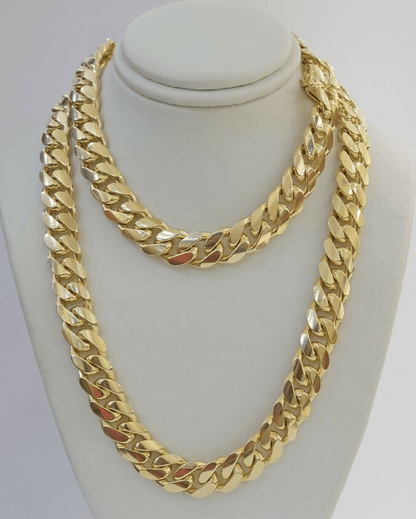 Solid 14k Miami Cuban Link Chain Necklace 9.5mm 14kt Yellow Gold 24" REAL Men's - Reva Jeweler