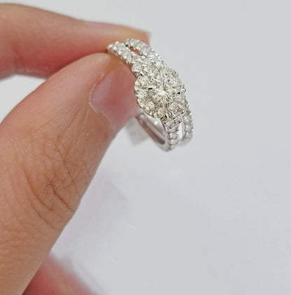 Solid 14k White Gold Diamond Ring Band Set Ladies Wedding Engagement Anniversary - Reva Jeweler