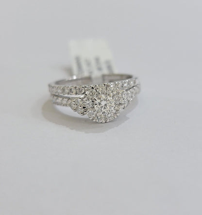 Solid 14k White Gold Diamond Ring Band Set Ladies Wedding Engagement Anniversary - Reva Jeweler