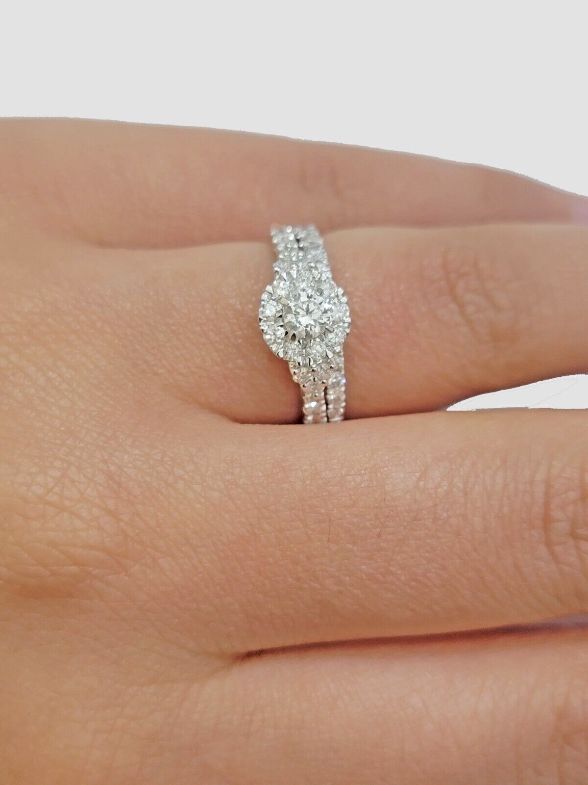 Solid 14k White Gold Diamond Ring Band Set Ladies Wedding Engagement Anniversary - Reva Jeweler