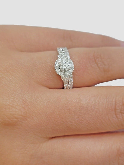 Solid 14k White Gold Diamond Ring Band Set Ladies Wedding Engagement Anniversary - Reva Jeweler