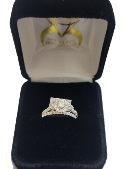 Solid 14k White Gold Diamond Ring Band Set Ladies Wedding Engagement Anniversary - Reva Jeweler