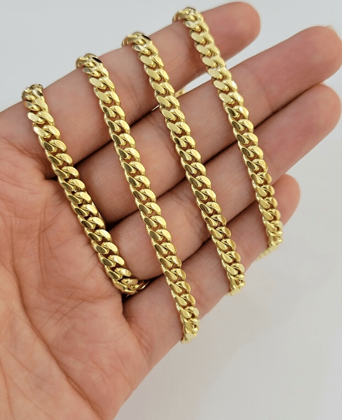 Solid 14k Yellow Gold chain 22 Inch Miami Cuban Necklace 4mm STRONG Links REAL - Reva Jeweler