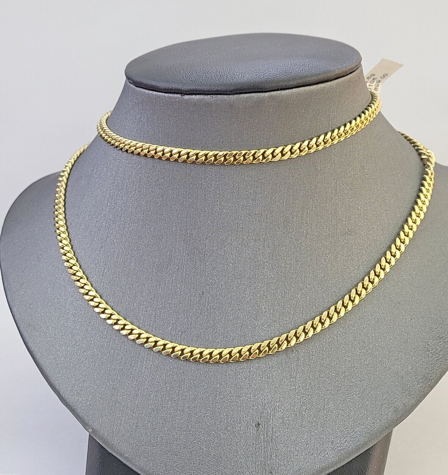 Solid 14k Yellow Gold chain 22 Inch Miami Cuban Necklace 4mm STRONG Links REAL - Reva Jeweler