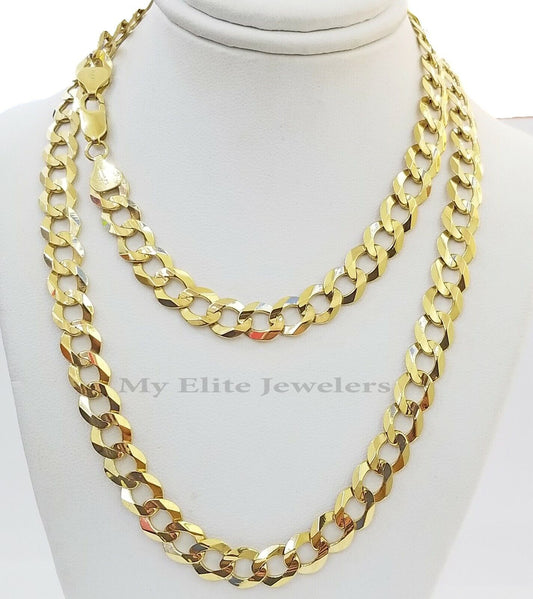 Solid 14k Yellow Gold Cuban Curb Link Chain 9mm Necklace 22" Real Gold Sale - Reva Jeweler