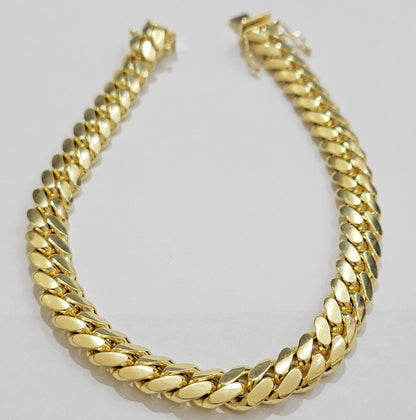 Solid 14k Yellow Gold Cuban Link Bracelet 8mm 7.5 Inch REAL Miami Links Foe Mens - Reva Jeweler