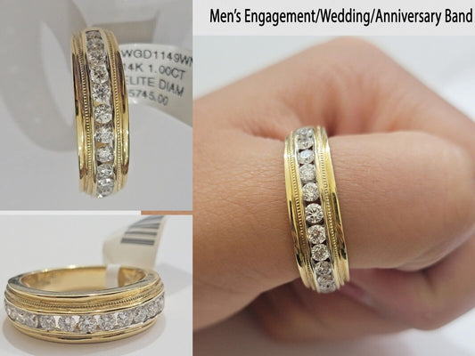 Solid 14k Yellow Gold Diamond Ring Men's Band 1CT Wedding Engagement Ring REAL - Reva Jeweler