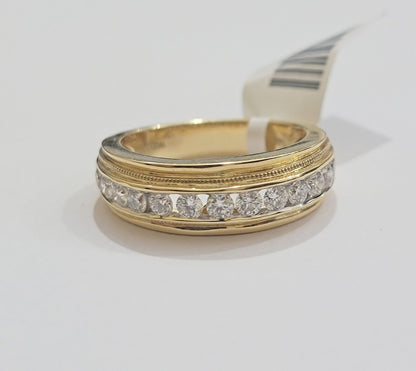 Solid 14k Yellow Gold Diamond Ring Men's Band 1CT Wedding Engagement Ring REAL - Reva Jeweler