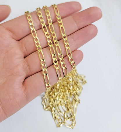 Solid 14k Yellow Gold Figaro chain Necklace 24 Inch 3.5mm Men's STRONG REAL 14kt - Reva Jeweler
