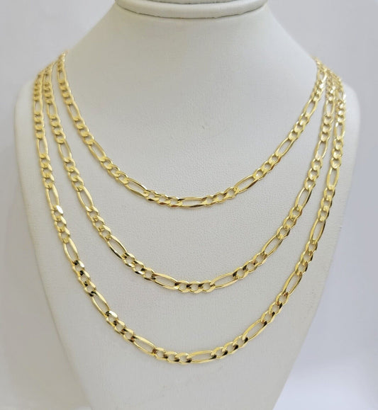 Solid 14k Yellow Gold Figaro chain Necklace 24 Inch 3.5mm Men's STRONG REAL 14kt - Reva Jeweler