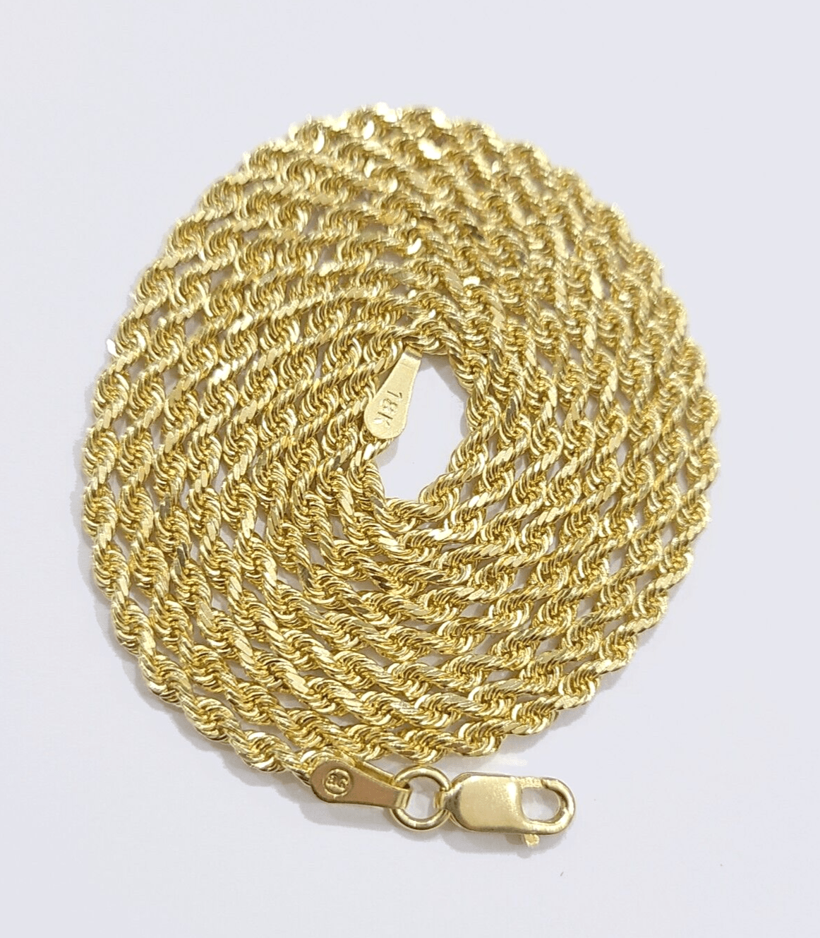Solid 18k Gold Rope Chain Necklace 2mm 20'' Inch Real Men Women, 18ktYellow Gold - Reva Jeweler
