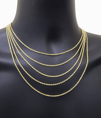 Solid 18k Gold Rope Chain Necklace 2mm 20'' Inch Real Men Women, 18ktYellow Gold - Reva Jeweler
