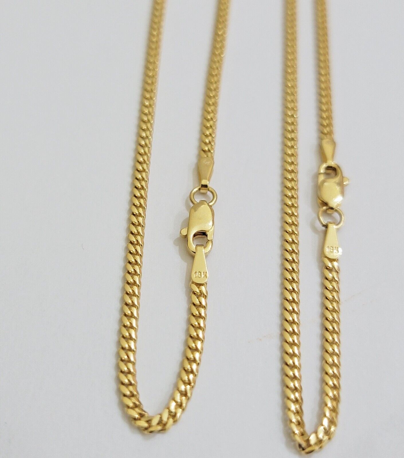 Solid 18k Yellow Gold Necklace Chain Miami Cuban Link 2mm 18" - 24 Inch Real 18kt - Reva Jeweler