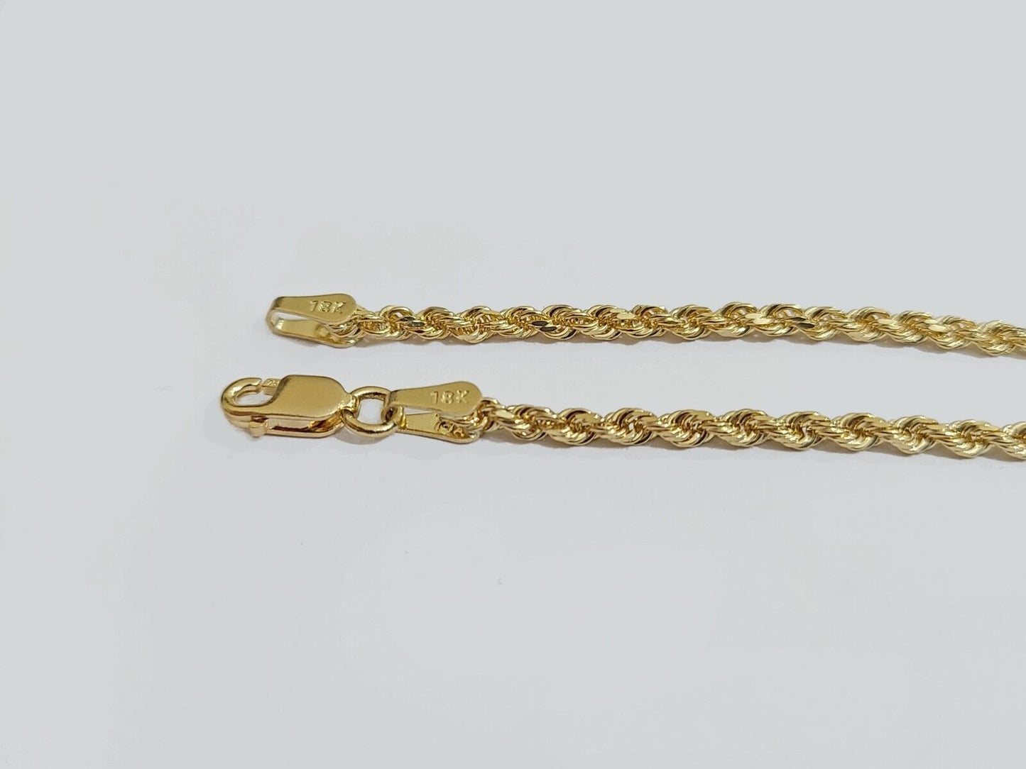 Solid 18k Yellow Gold Necklace Rope Chain 2mm 16 Inch Real 18kt For Ladies SALE - Reva Jeweler
