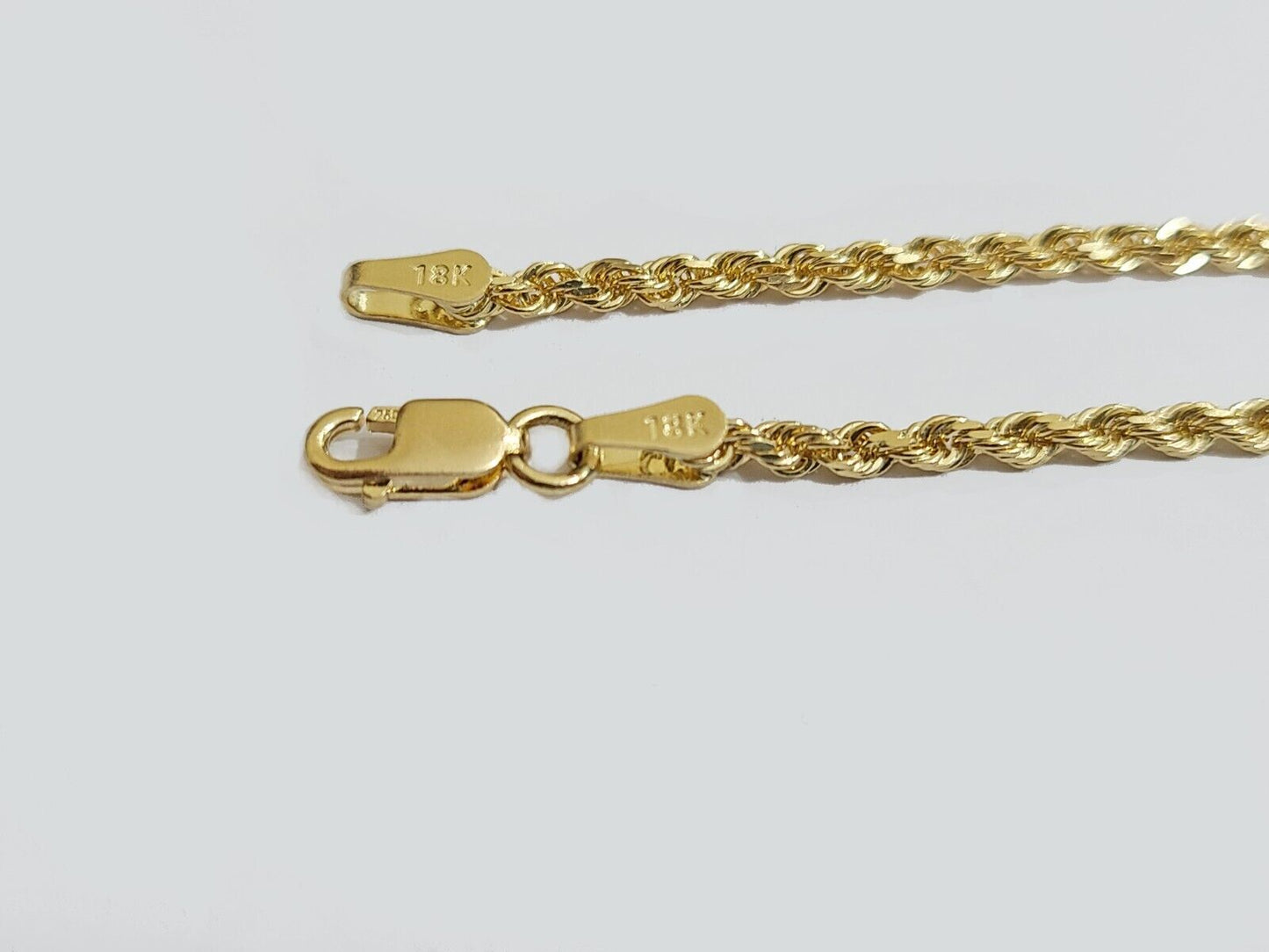 Solid 18k Yellow Gold Necklace Rope Chain 2mm 18'' Inch Real 18kt Men Women SALE - Reva Jeweler
