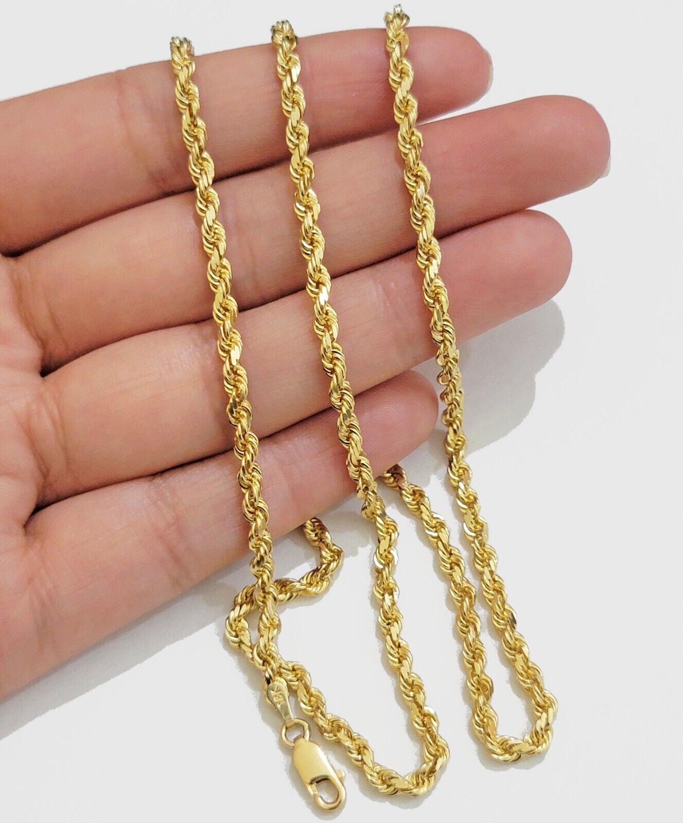 Solid 18k Yellow Gold Necklace Rope Chain 3mm 18'' Inch Real 18kt Men Women SALE - Reva Jeweler