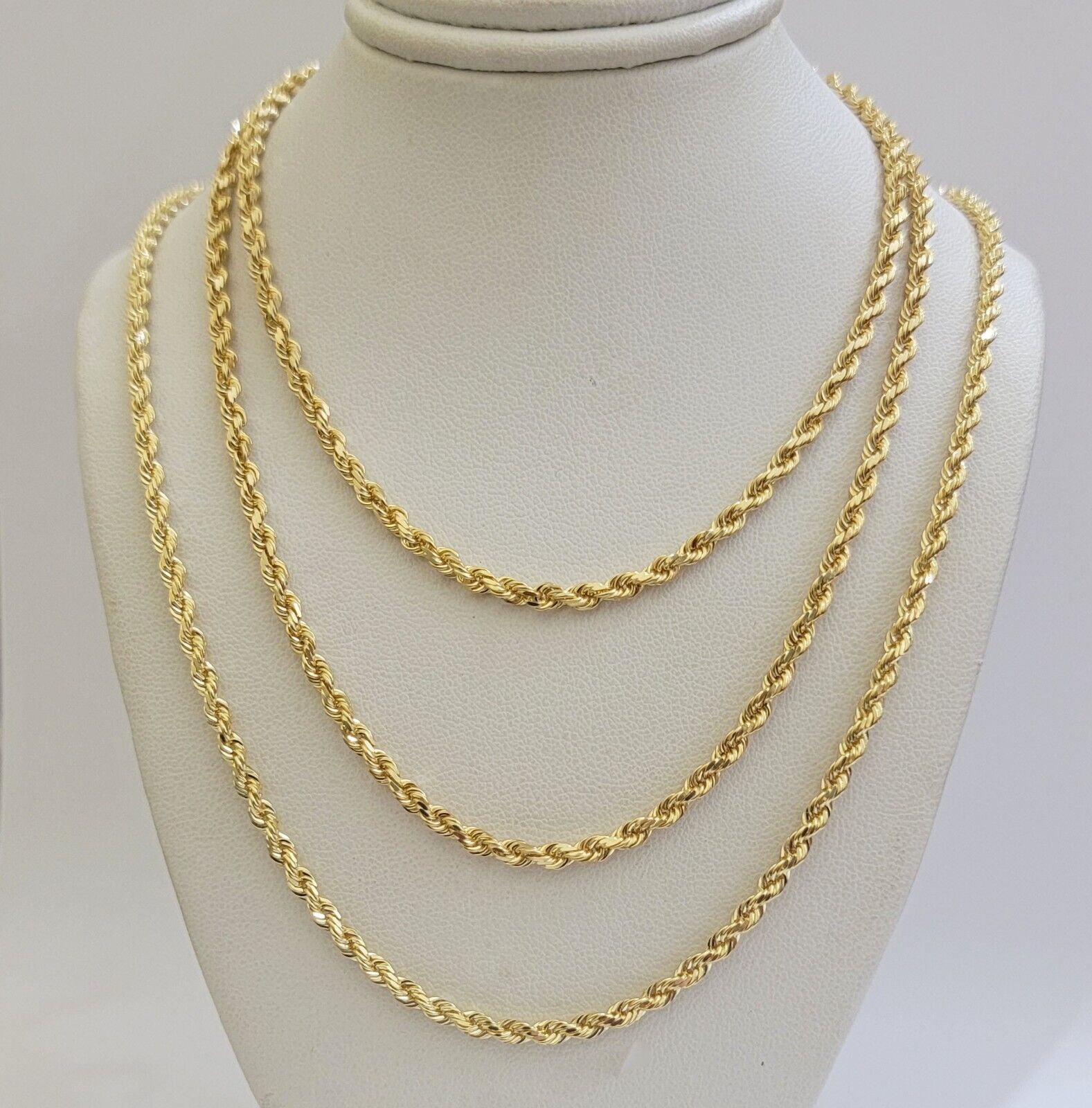 Solid 18k Yellow Gold Necklace Rope Chain 3mm 24'' Inch Real 18kt Men Women SALE - Reva Jeweler