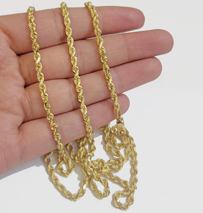 Solid 18k Yellow Gold Necklace Rope Chain 3mm 24'' Inch Real 18kt Men Women SALE - Reva Jeweler