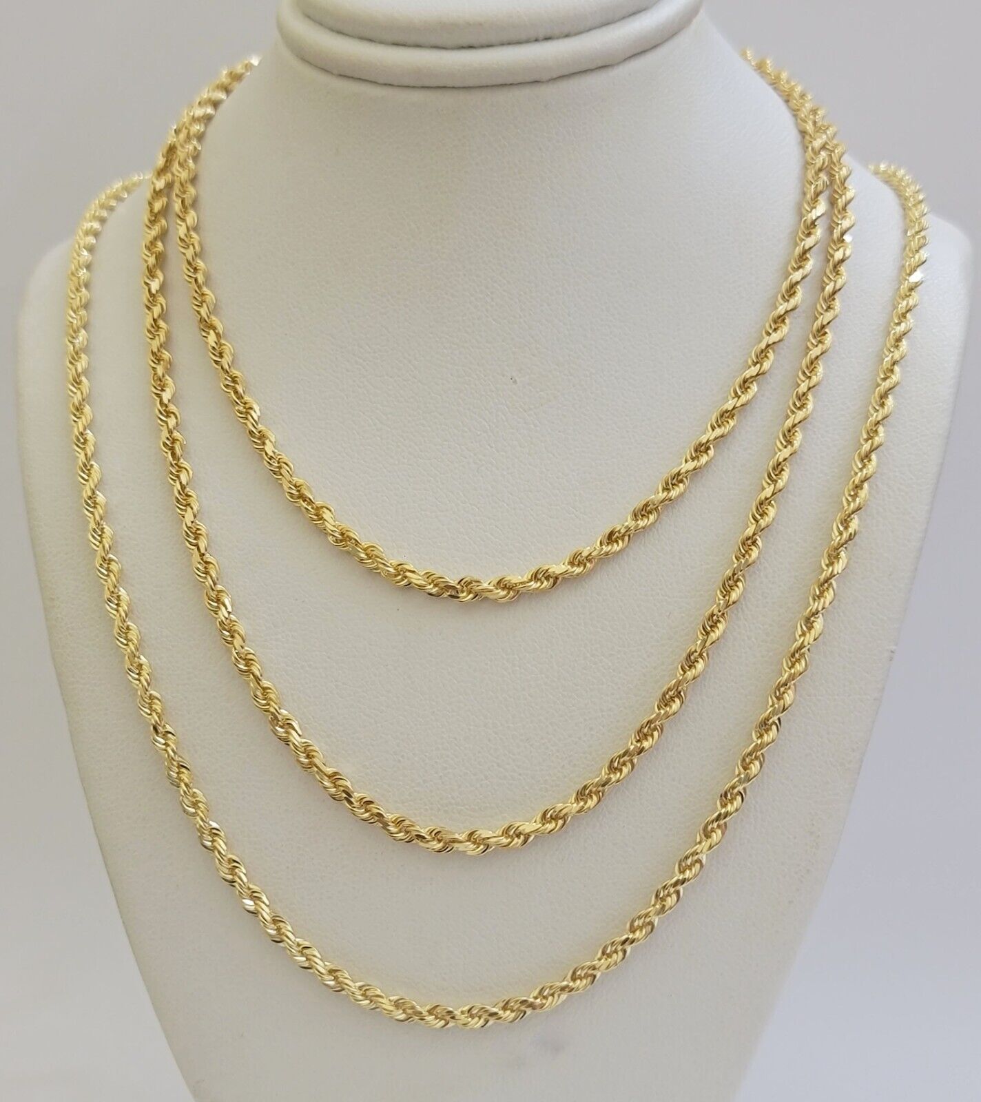 Solid 18k Yellow Gold Necklace Rope Chain 3mm 24'' Inch Real 18kt Men Women SALE - Reva Jeweler