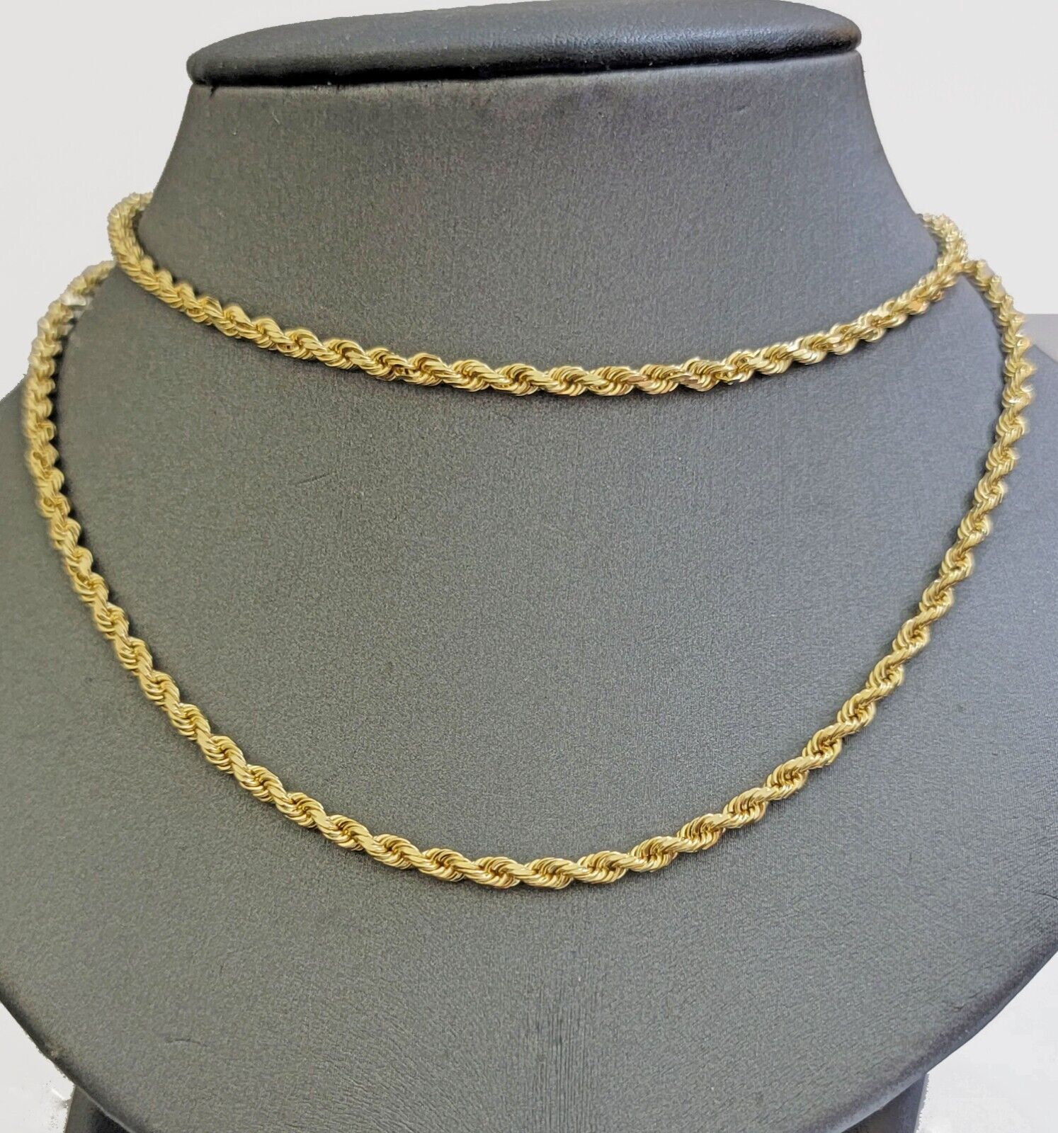 Solid 18k Yellow Gold Necklace Rope Chain 3mm 26'' Inch Real 18kt Mens 18kt SALE - Reva Jeweler