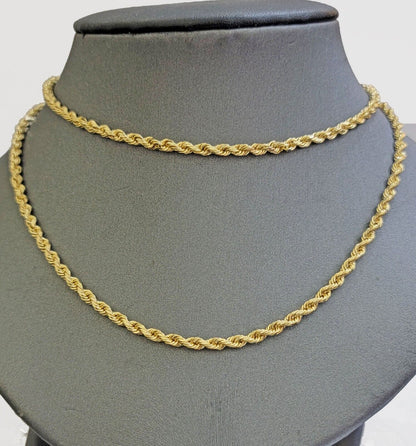 Solid 18k Yellow Gold Necklace Rope Chain 3mm 26'' Inch Real 18kt Mens 18kt SALE - Reva Jeweler