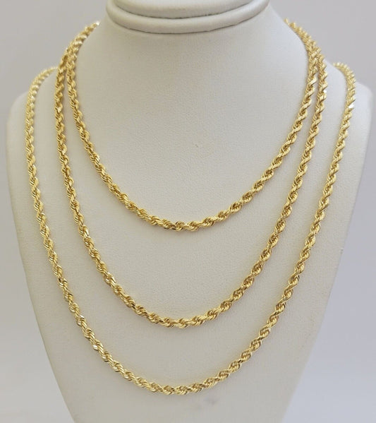 Solid 18k Yellow Gold Necklace Rope Chain 3mm 26'' Inch Real 18kt Mens 18kt SALE - Reva Jeweler