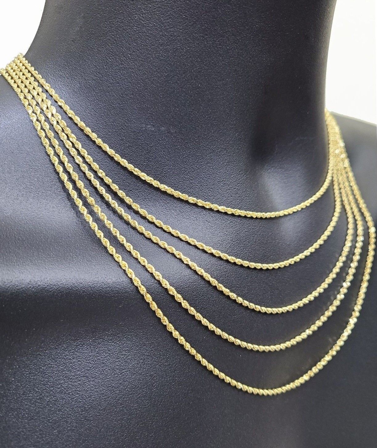 Solid 18k Yellow Gold Rope Chain Necklace 2mm 16 - 24 Inch Diamond Cut 18kt SALE - Reva Jeweler