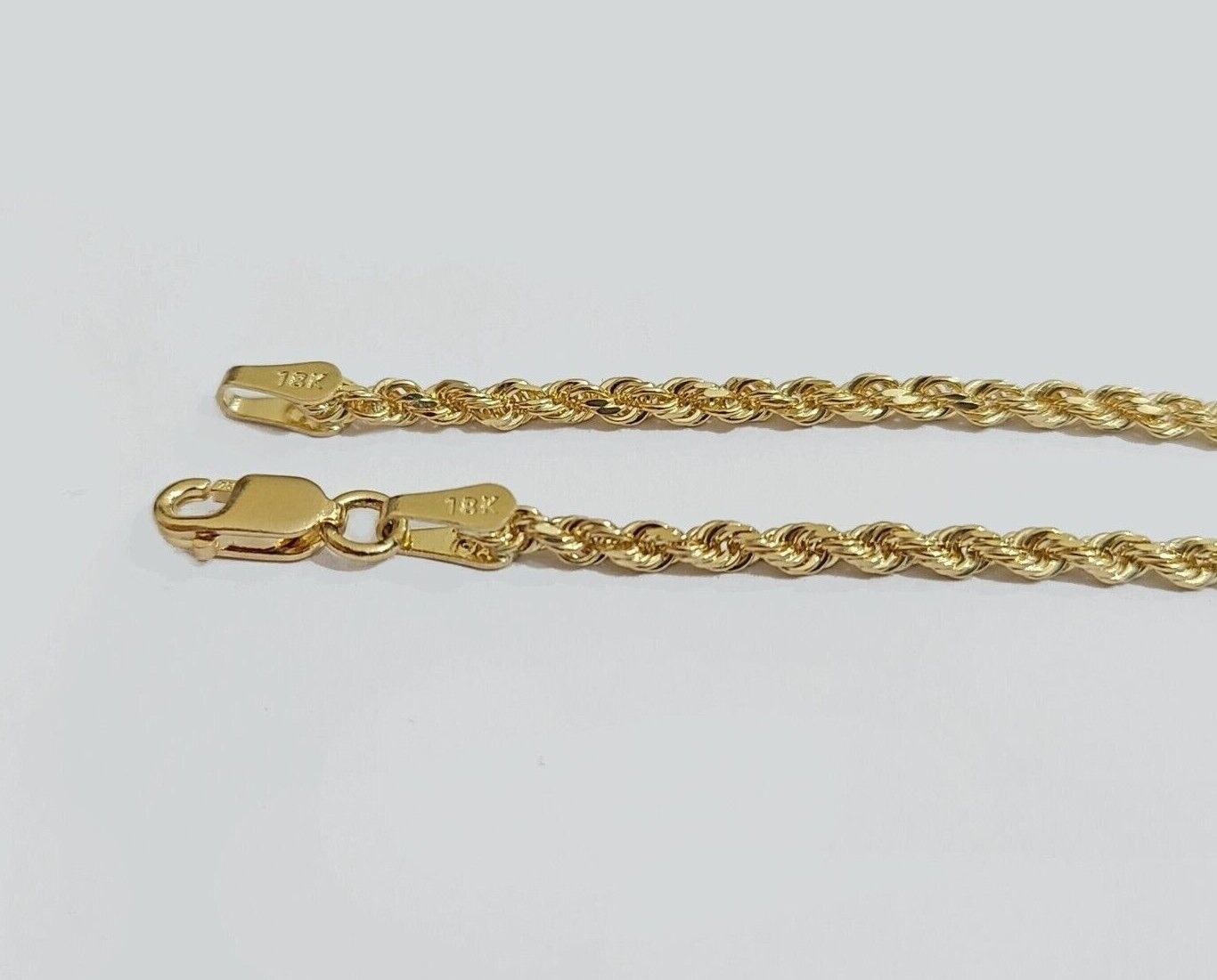 Solid 18k Yellow Gold Rope Chain Necklace 2mm 16 - 24 Inch Diamond Cut 18kt SALE - Reva Jeweler
