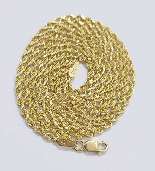 Solid 18k Yellow Gold Rope Chain Necklace 2mm 16 - 24 Inch Diamond Cut 18kt SALE - Reva Jeweler