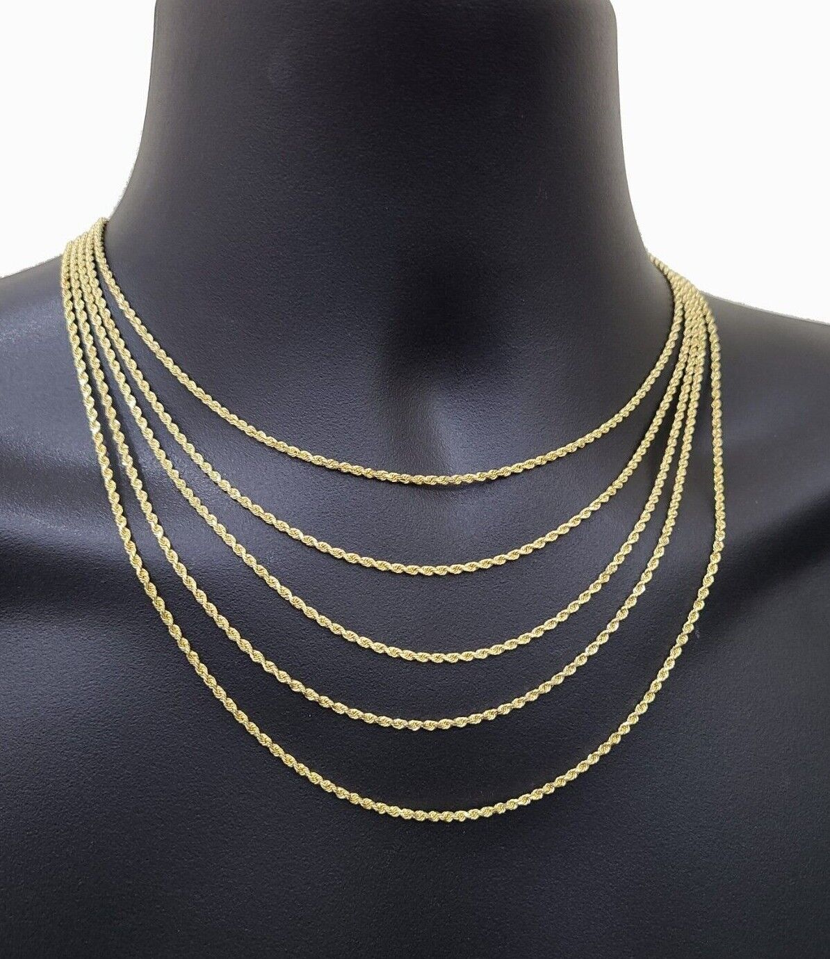 Solid 18k Yellow Gold Rope Chain Necklace 2mm 16 - 24 Inch Diamond Cut 18kt SALE - Reva Jeweler