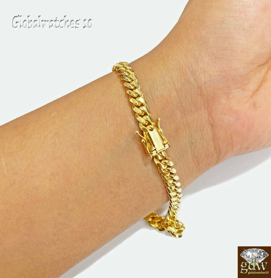 Solid 6mm 7.5" 10k Cuban Link Bracelet 10kt Yellow Gold Box Clasp Men Women REAL - Reva Jeweler