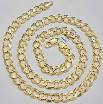 Solid 9mm 10k Gold Chain Cuban Curb Link Necklace 22" Inch Mens REAL 10KT Heavy - Reva Jeweler