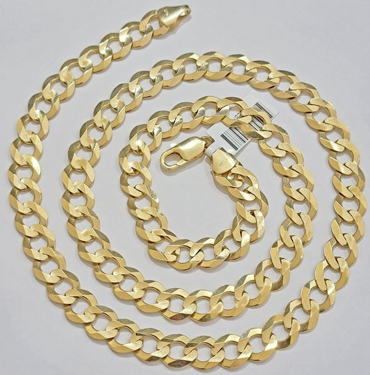 Solid 9mm 10k Gold Chain Cuban Curb Link Necklace 22" Inch Mens REAL 10KT Heavy - Reva Jeweler