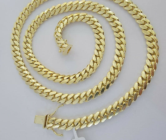 Solid Cuban Link Necklace 20" 7mm 10k Yellow Gold Chain Box Lock, Real 10k,SHORT - Reva Jeweler