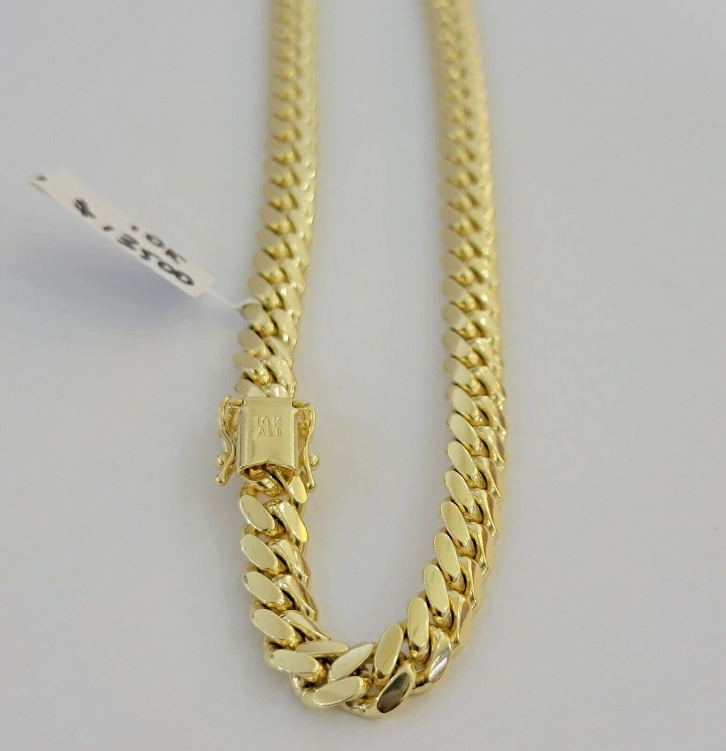 Solid Cuban Link Necklace 20" 7mm 10k Yellow Gold Chain Box Lock, Real 10k,SHORT - Reva Jeweler