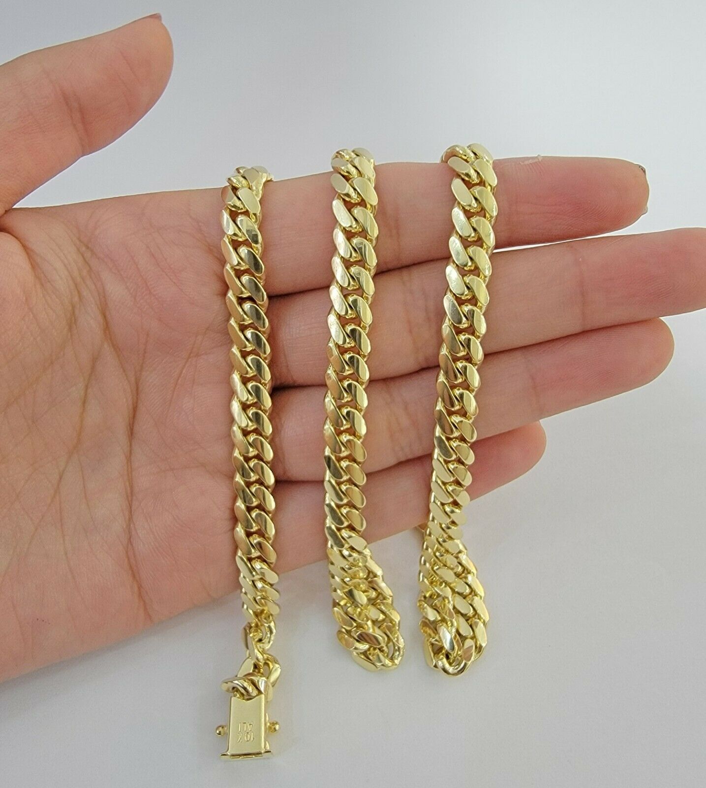 Solid Cuban Link Necklace 26" 7mm 10k Yellow Gold Men's Chain Box Lock, Real 10k - Reva Jeweler