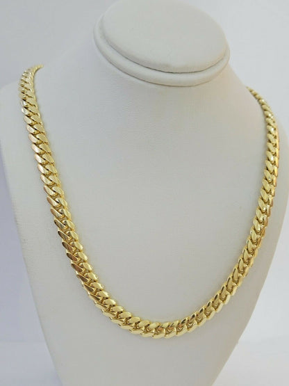 Solid Cuban Link Necklace 26" 7mm 10k Yellow Gold Men's Chain Box Lock, Real 10k - Reva Jeweler
