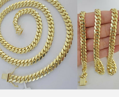 Solid Cuban Link Necklace 26" 7mm 10k Yellow Gold Men's Chain Box Lock, Real 10k - Reva Jeweler