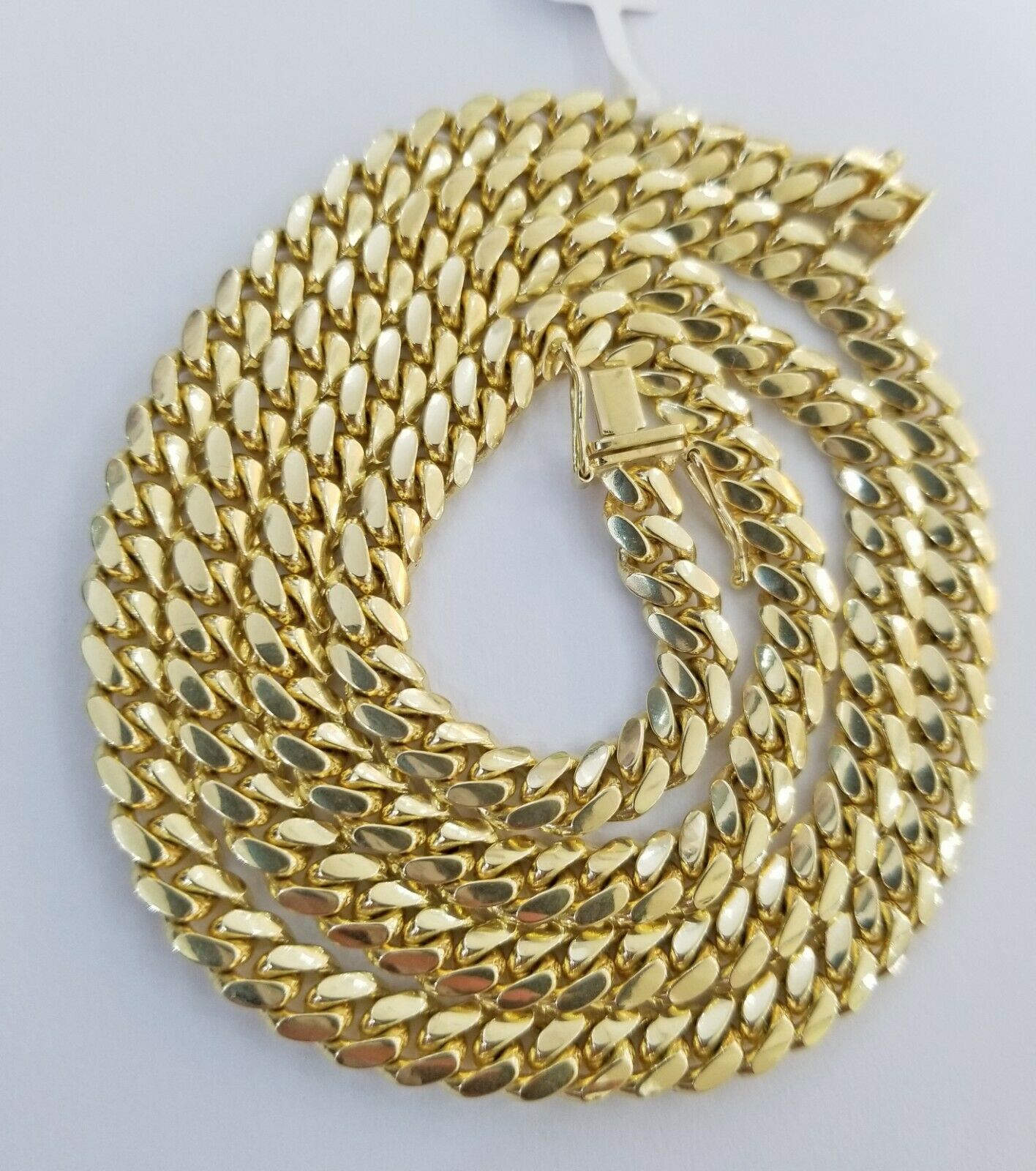 Solid Cuban Link Necklace 26" 7mm 10k Yellow Gold Men's Chain Box Lock, Real 10k - Reva Jeweler