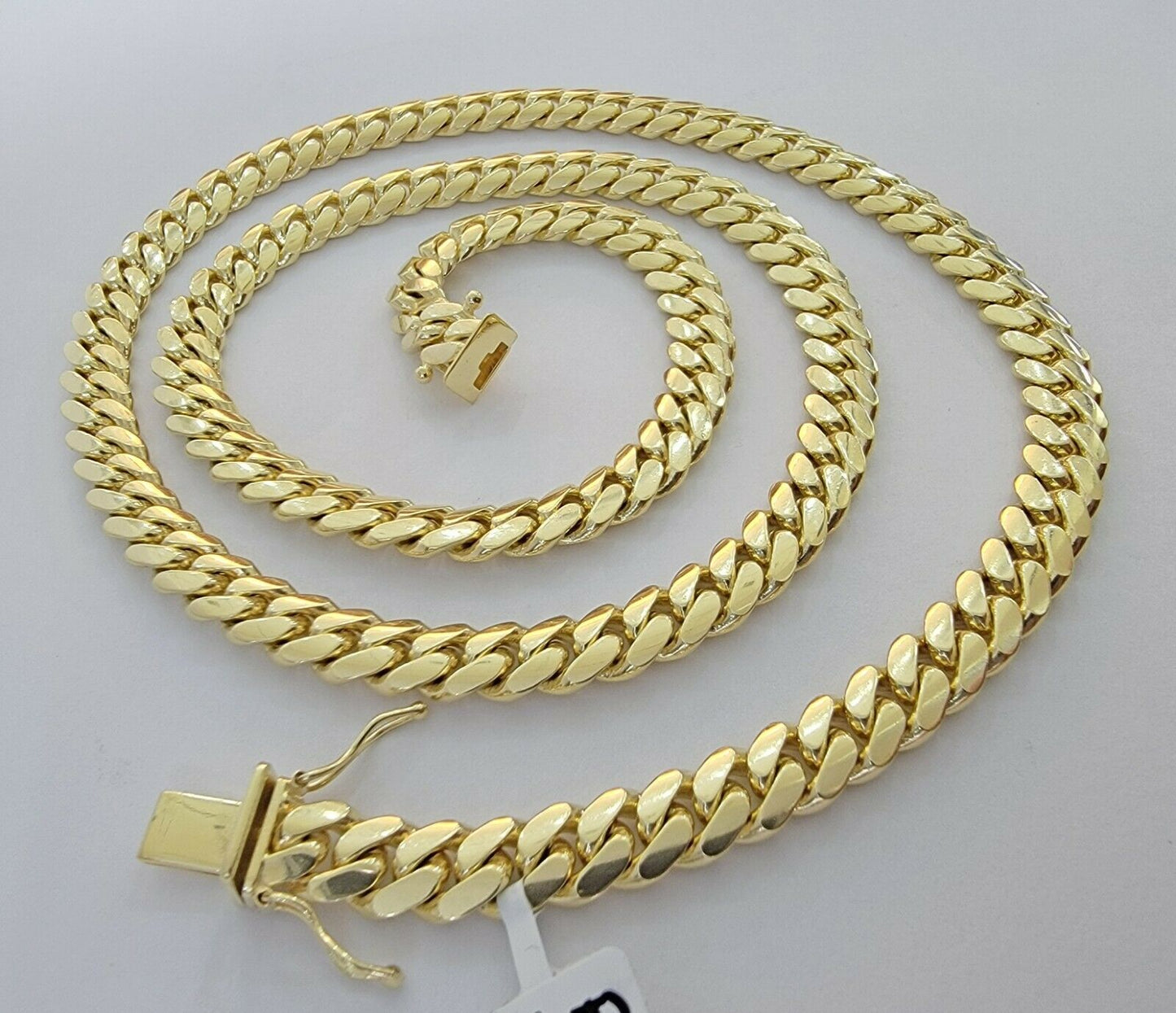 Solid Cuban Link Necklace 26" 7mm 10k Yellow Gold Men's Chain Box Lock, Real 10k - Reva Jeweler