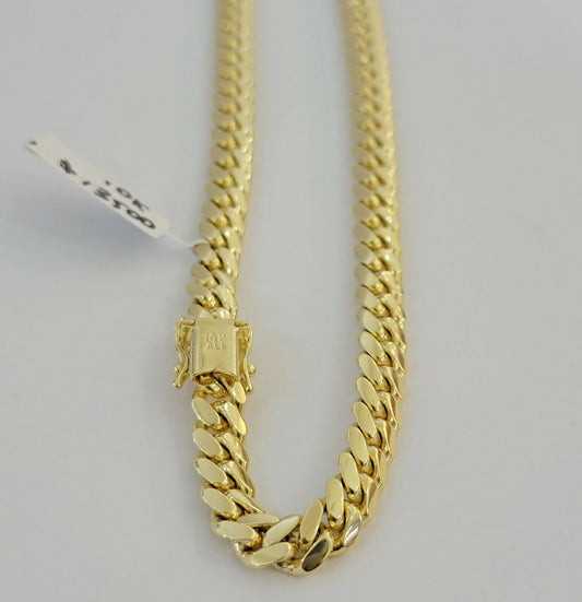 Solid Cuban Link Necklace 26" 7mm 10k Yellow Gold Men's Chain Box Lock, Real 10k - Reva Jeweler