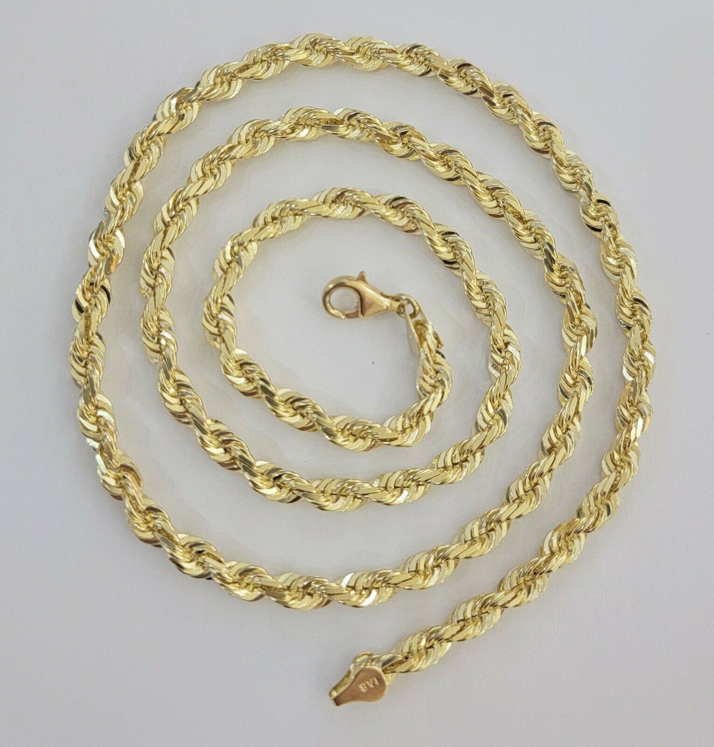 SOLID Gold 10k Rope Chain 5mm 22" - 26" Inch 10kt Yellow Gold Necklace Diamond Cut - Reva Jeweler