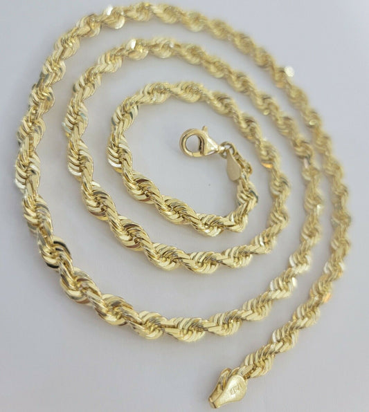 SOLID Gold 10k Rope Chain 5mm 22" - 26" Inch 10kt Yellow Gold Necklace Diamond Cut - Reva Jeweler