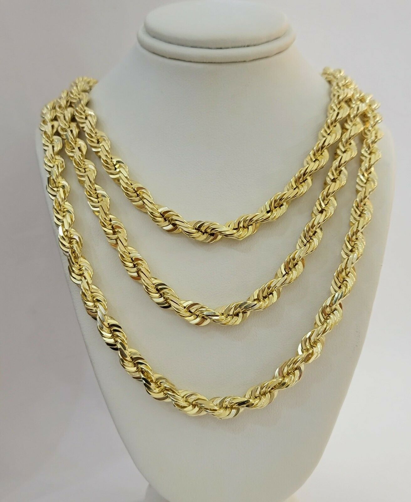 SOLID Gold 10k Rope Chain 8mm 18" - 30" Inch 10kt Yellow Gold Necklace Diamond Cut - Reva Jeweler