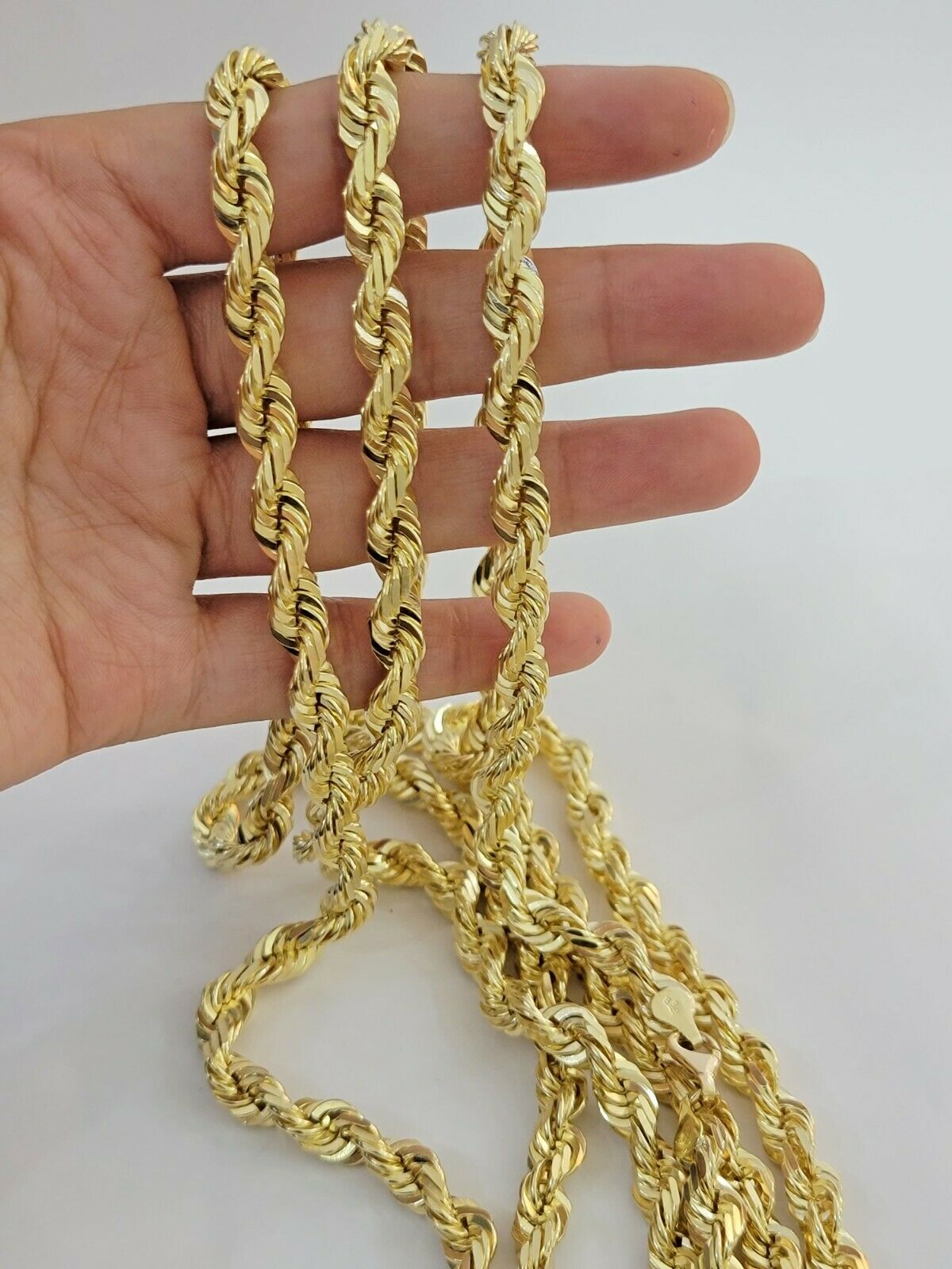 SOLID Gold 10k Rope Chain 8mm 18" - 30" Inch 10kt Yellow Gold Necklace Diamond Cut - Reva Jeweler