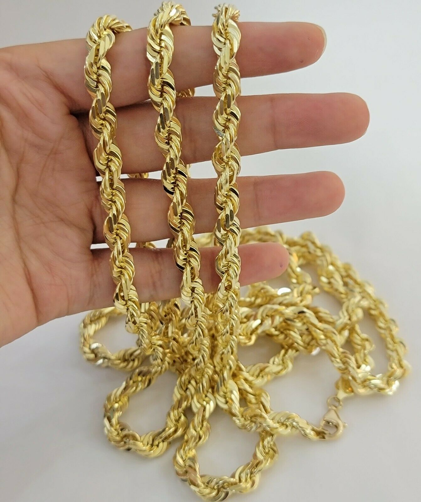 SOLID Gold 10k Rope Chain 8mm 18" - 30" Inch 10kt Yellow Gold Necklace Diamond Cut - Reva Jeweler