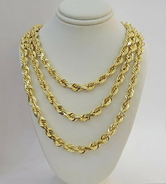 SOLID Gold 10k Rope Chain 8mm 18" - 30" Inch 10kt Yellow Gold Necklace Diamond Cut - Reva Jeweler
