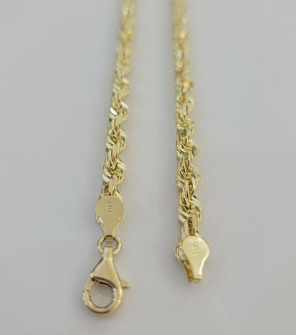 Solid Gold Rope Chain 10k Yellow Gold Necklace 24" 5mm Diamond Cut,Lobster, REAL - Reva Jeweler